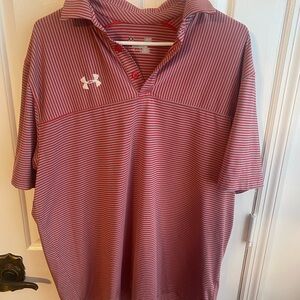 Under Armour Men's Polo Shirt in Red and Grey Stripes